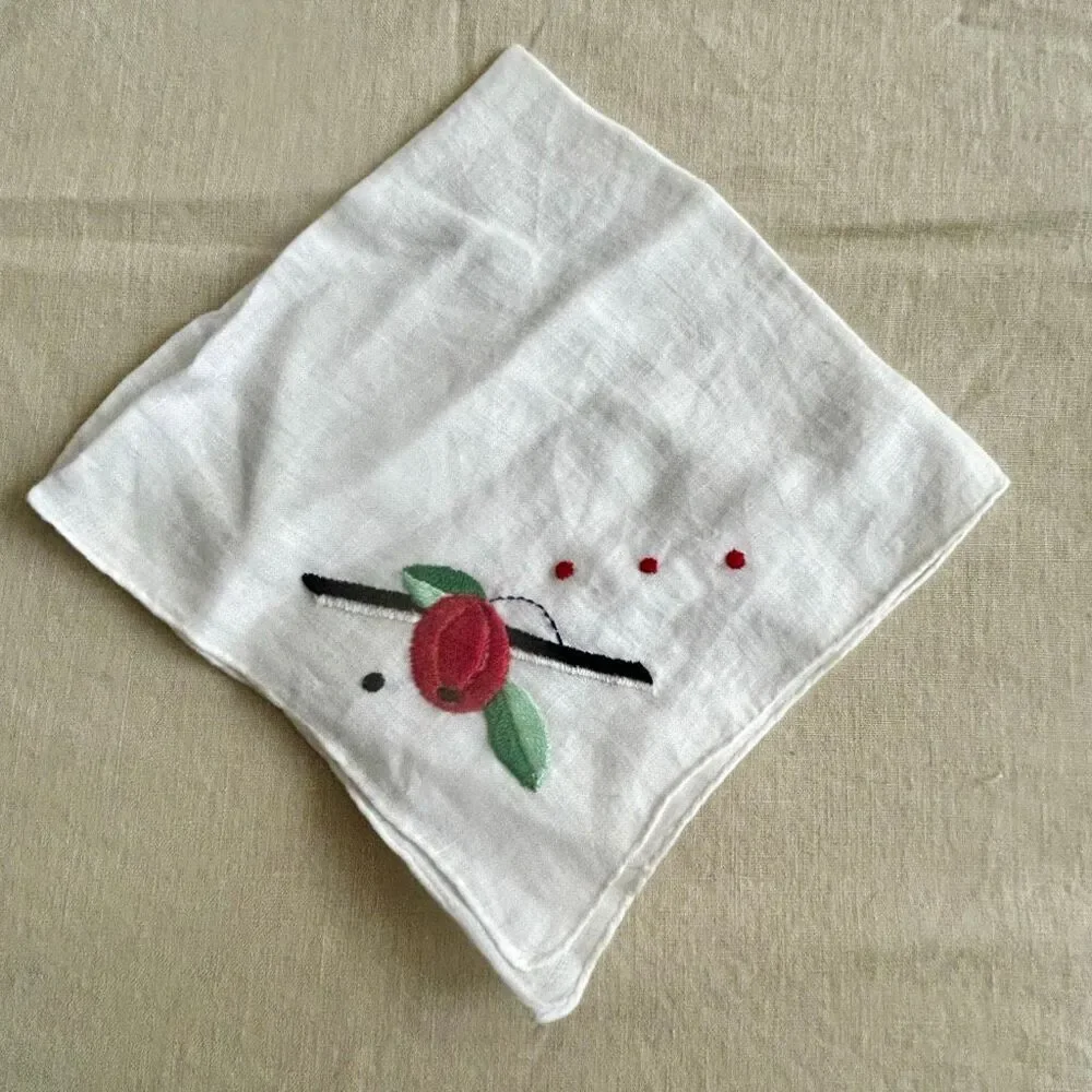 Vintage Sheer White Berry Embroidered Handkerchief Ladies Hankie